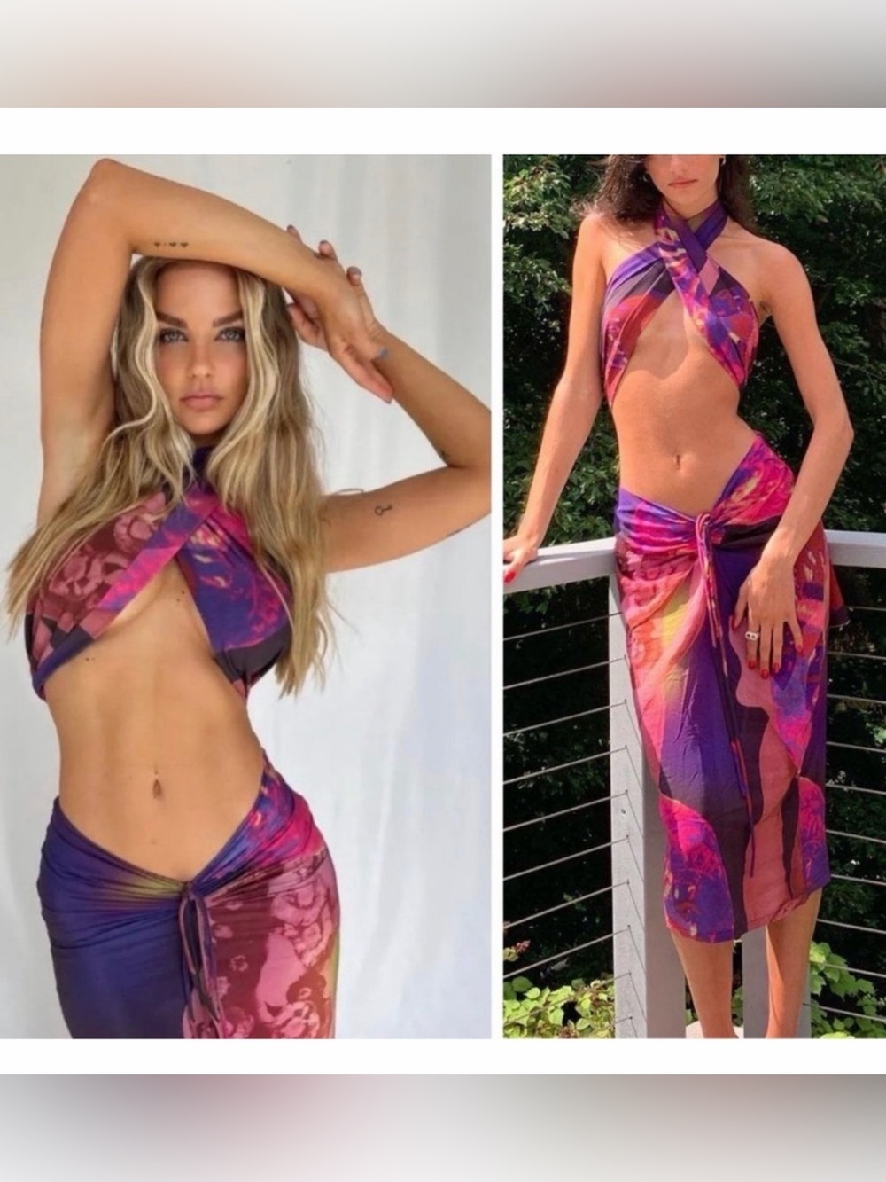 With Jean Naomi Purple Festival Rave Convertible Halter Wrap Midi Skirt Set XS